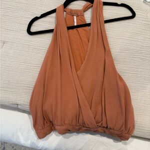 Free People Brown Sleeveless Wrap Tank Top